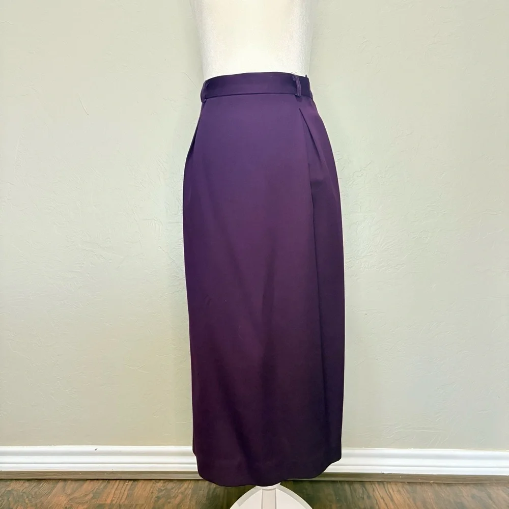 ❤️Vintage JH Collectibles 100% Wool Skirt Purple Midi High Waist Classic - Picture 9 of 13